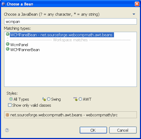 choose bean dialog box